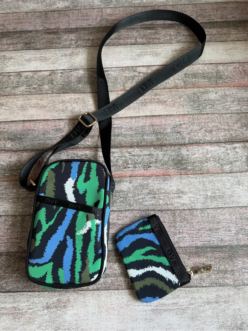 DVF x Target Zebra Green Patterned Crossbody with Coin Pouch